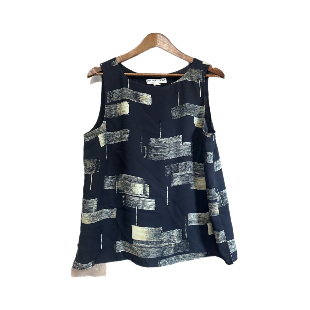 Josephine Chaus Tank Top Women 14 Navy Blue Excellent Geometric Blouse